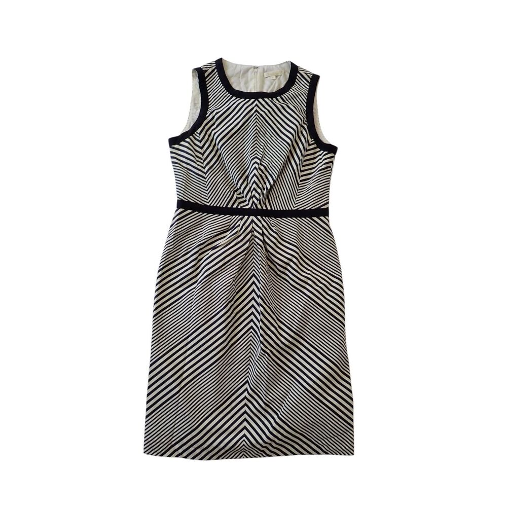 Shoshanna Dress Size 8 Sleeveless Sheath Striped Navy Cotton Silk Made in USA